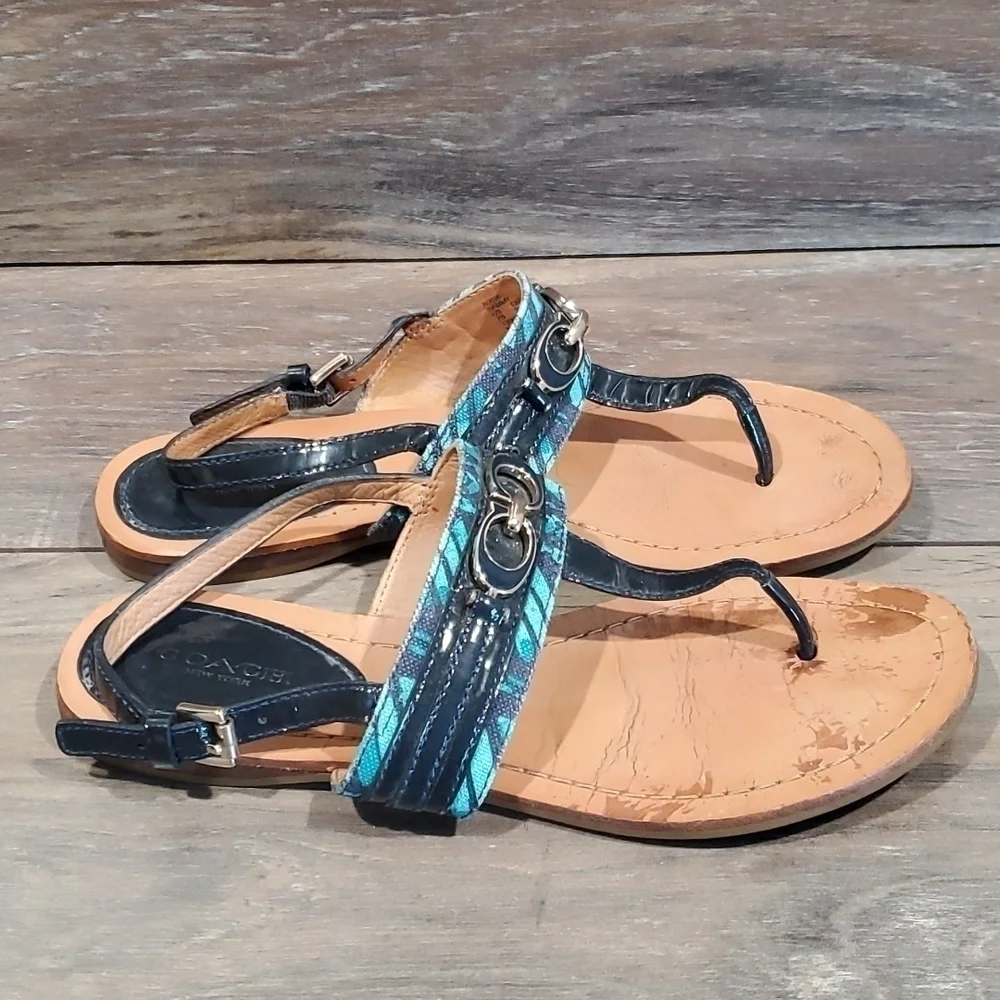 Coach Sammy Jacquard flip flop sandals ankle straps shoes sz 7B